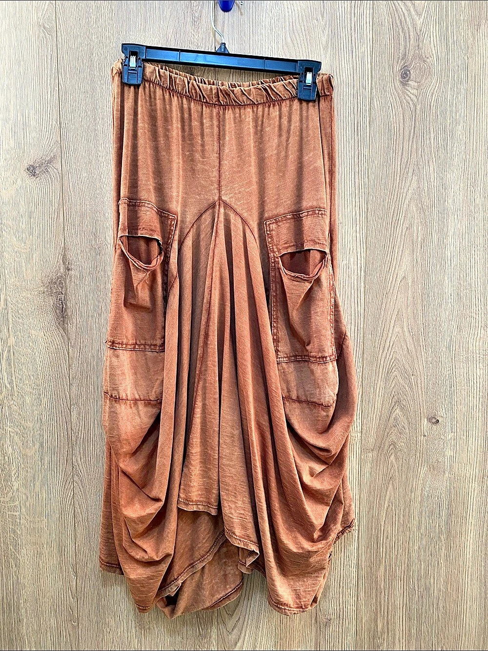Tempo Paris Washed Cotton Bubble Cargo Skirt Brown Boho Lagenlook Size L